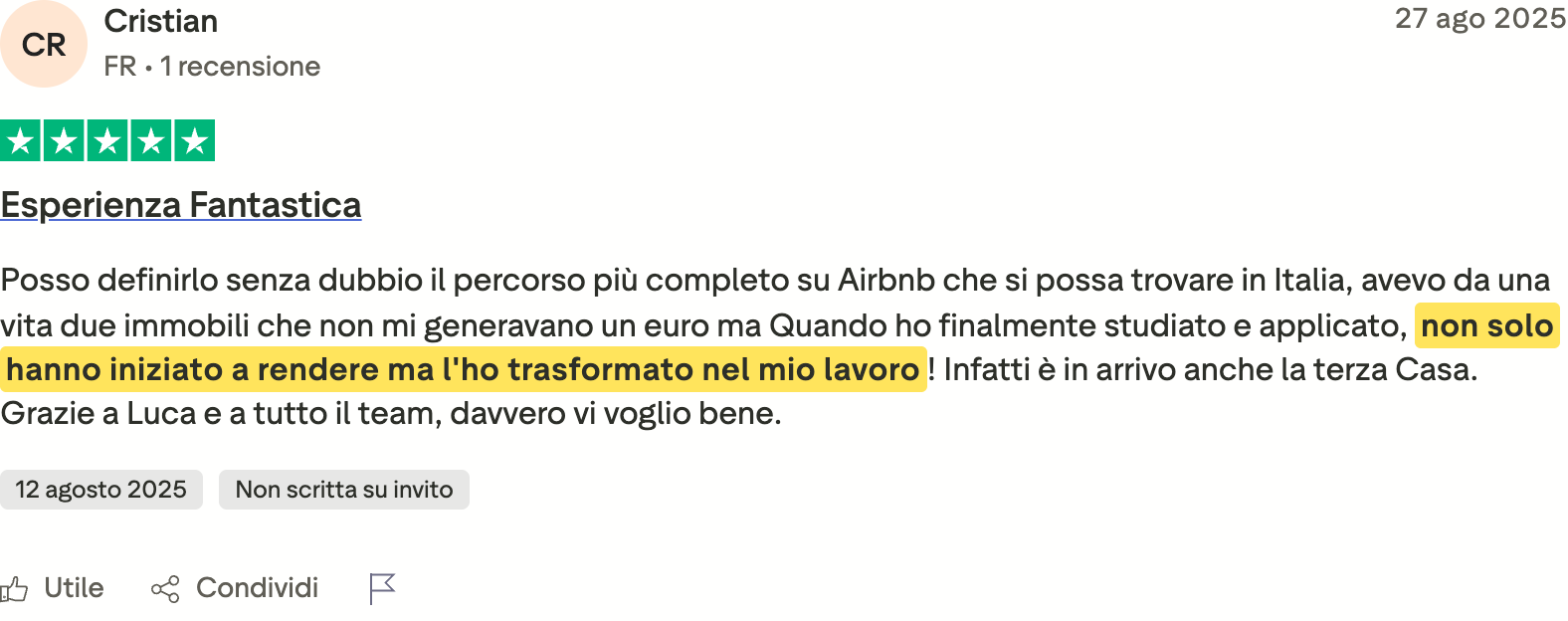 Recensione Trustpilot di Cristian