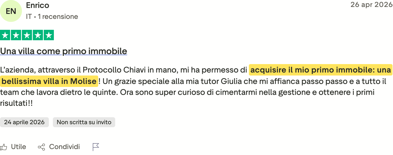 Recensione Trustpilot di Enrico
