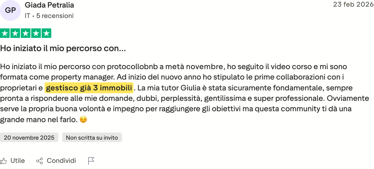 Recensione Trustpilot di Giada Petralia