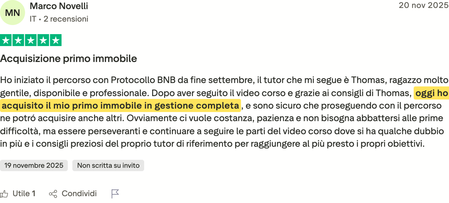 Recensione Trustpilot di Marco Novelli