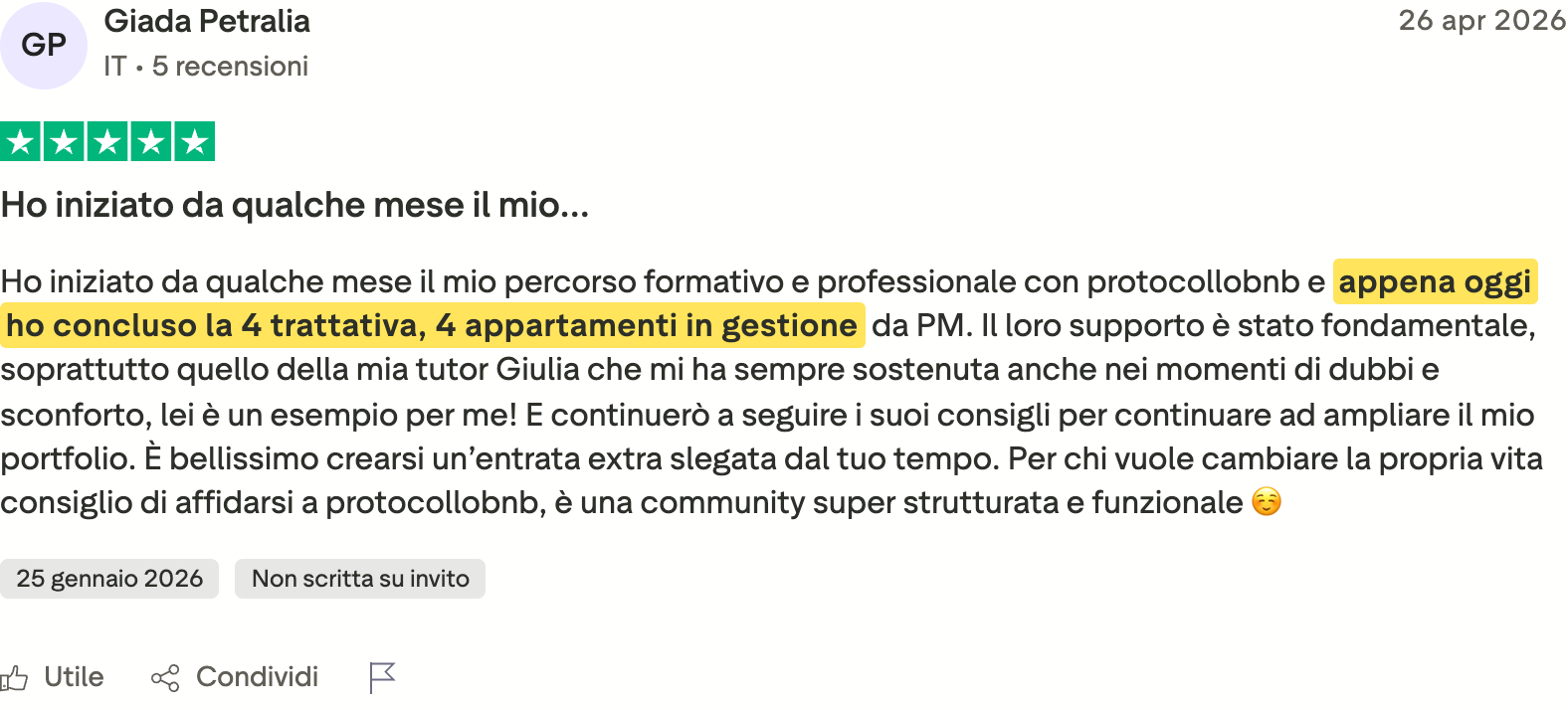 Recensione Trustpilot di Giada Petralia