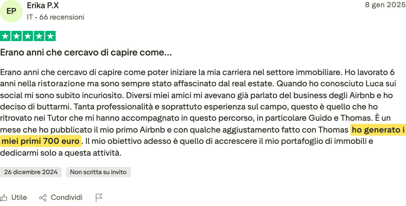 Recensione Trustpilot di Erika