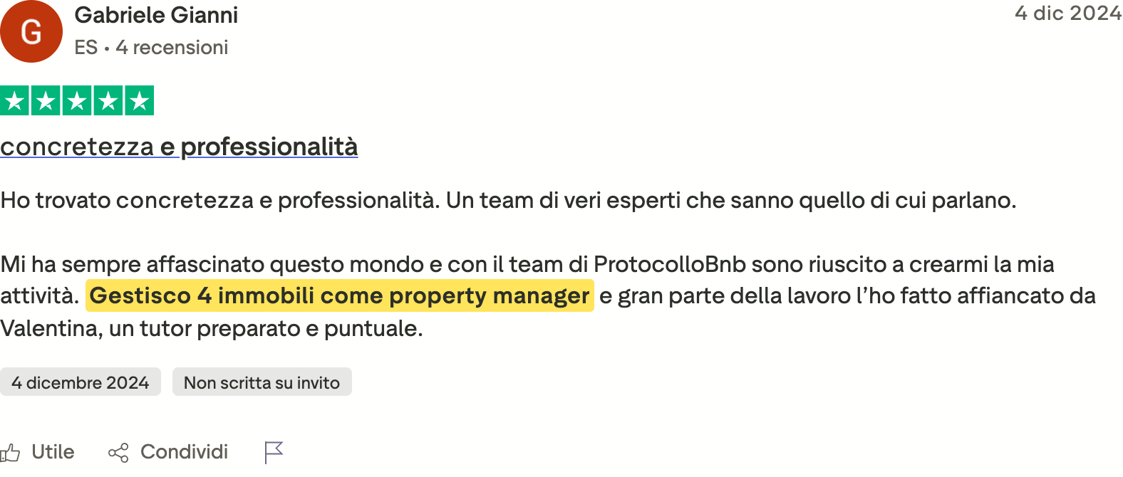 Recensione Trustpilot di Gabriele Gianni