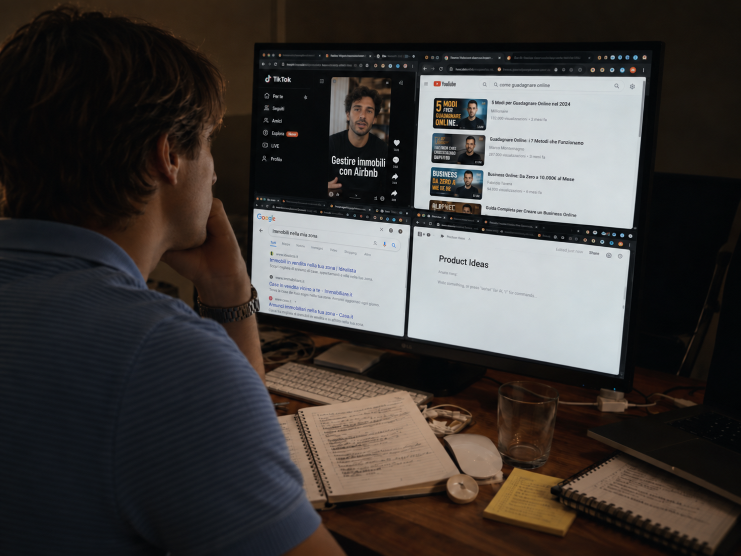 Luca davanti al computer che cerca come guadagnare online