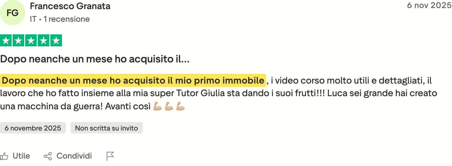 Recensione Trustpilot di Francesco Granata