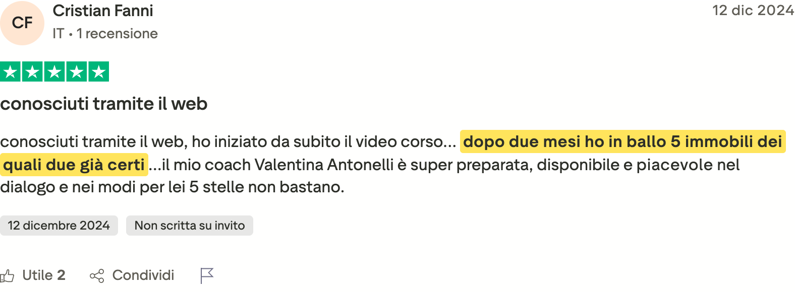 Recensione Trustpilot di Cristian Fanni