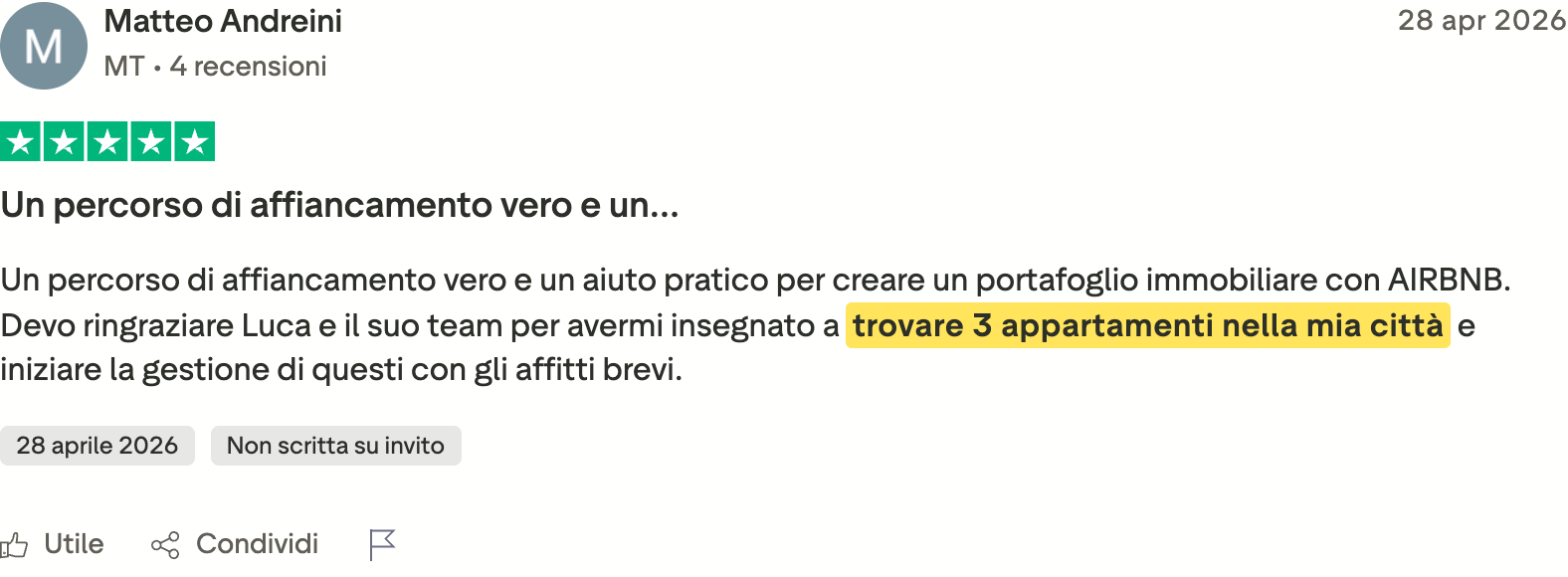 Recensione Trustpilot di Matteo Andreini