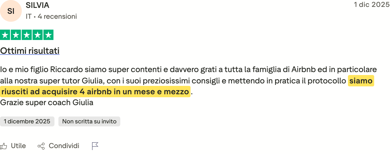 Recensione Trustpilot di Silvia