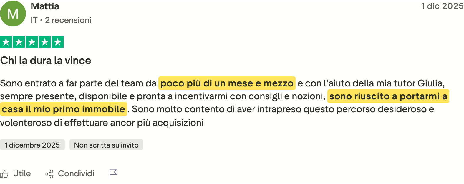 Recensione Trustpilot di Mattia